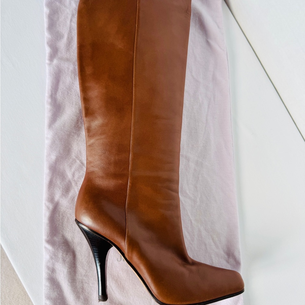 Jimmy Choo Tan Leather Heeled knee-high Boots. Excellent condition